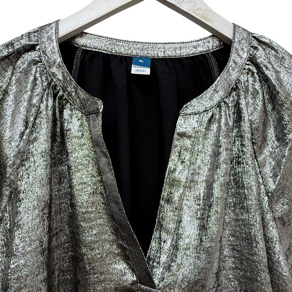 OLD NAVY Metallic Silver Top Size XL Womens Evening Party Poets Blouse NWT - Picture 4 of 12